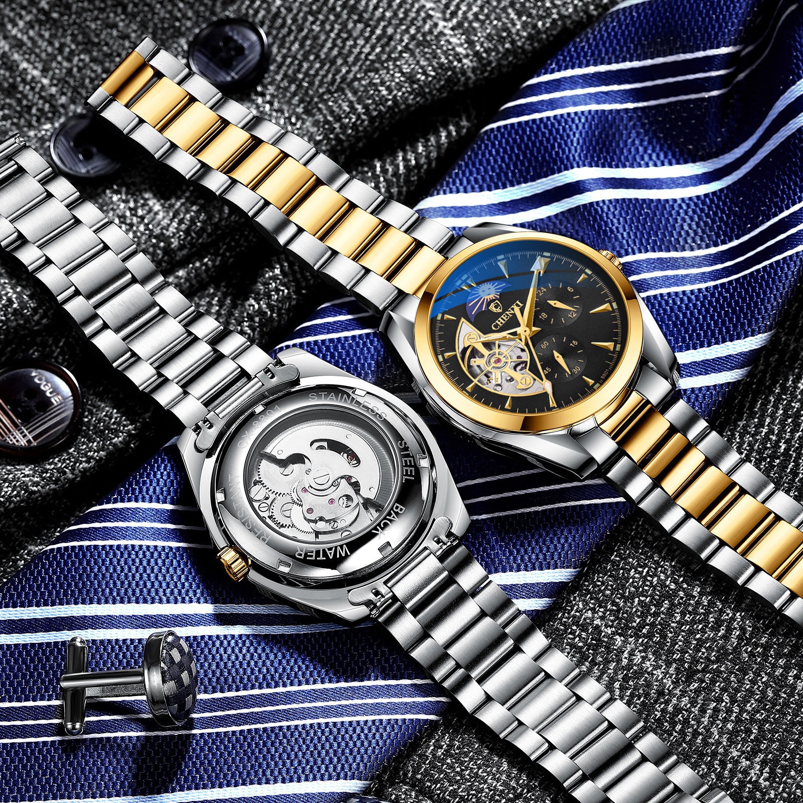 Watch Men&#039;s Mechanical Watch Waterproof TikTok Popular Sun Moon Star Automatic Hollow Watch Men&#039;s Mechanical Watch