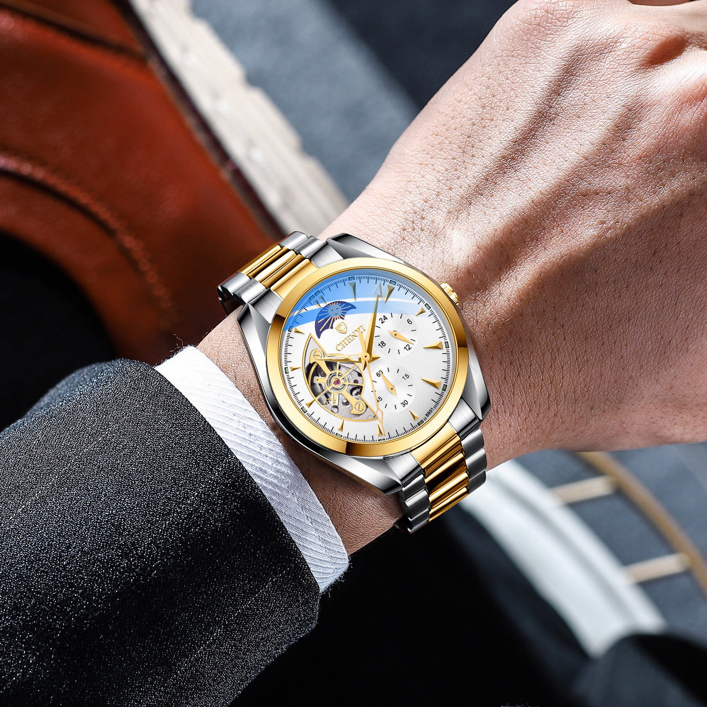 Watch Men&#039;s Mechanical Watch Waterproof TikTok Popular Sun Moon Star Automatic Hollow Watch Men&#039;s Mechanical Watch
